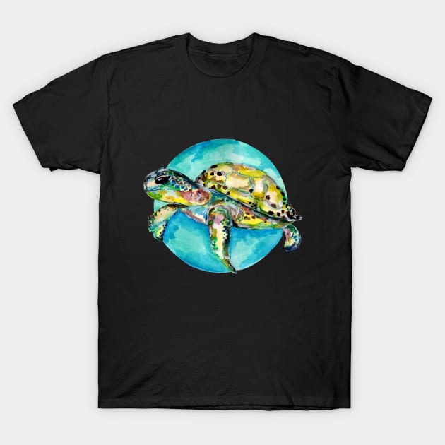 Sea Turtle Blue Circle Watercolor T-Shirt by ZeichenbloQ